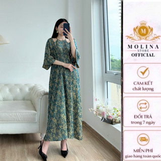 Váy suông Gấm Vy Hoa - Mẫu tết 2025- cổ yếm cách điệu tay lỡ điệu đàng rất xinh với thiết kế Molina