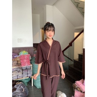 xéo nơ không thêu đồ bộ nữ đồ lam đi chùa nữ đơn giản size 40-80kg