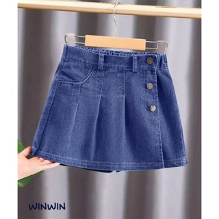 Chân Váy Jean Bé Gái Tà Xếp Ly Nút Gỗ Nexxi