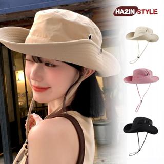 Mũ cao bồi nam nữ trơn basic HAZIN vải kaki dày dặn, mũ tai bèo vành rộng chống nắng có dây quai phong cách Hàn Quốc