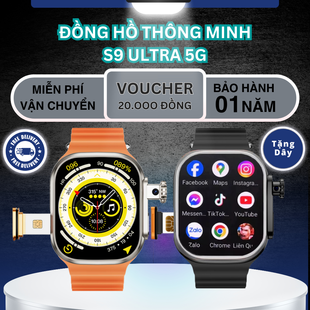 Đồng Hồ Thông Minh S9 Ultra 5G Gắn Sim, Đồng Hồ Gọi Điện, Theo Dõi Sức Khỏe, Nghe Nhạc, Nhắn Tin