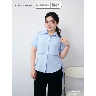 Áo sơ mi 2 lớp đuôi tôm dây rút sườn BIGSIZE (55kg đến 95kg) –  25HYSM144 - [BU Bigsize Young]