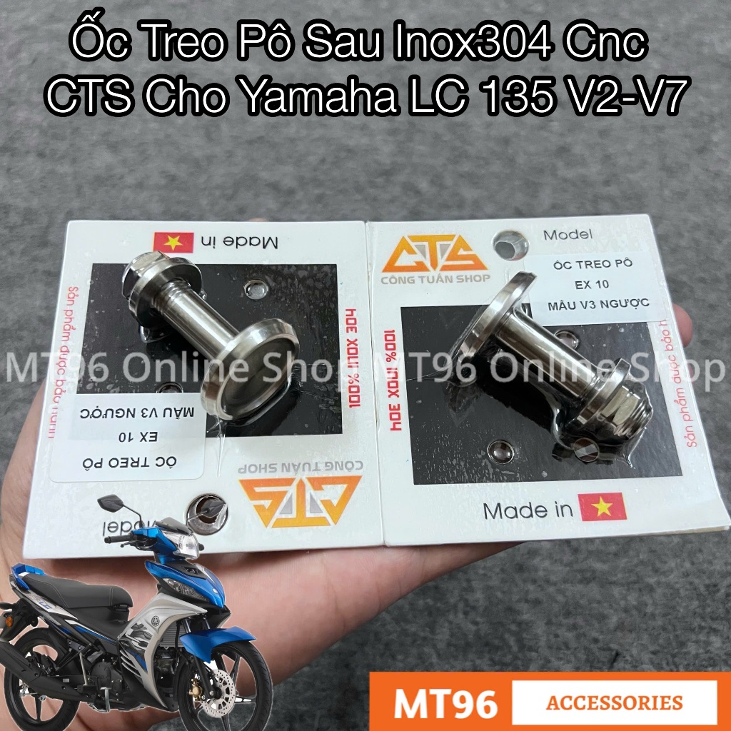Ốc Treo Pô Sau Inox CTS Mẫu V3 Ngược Cho Xe Yamaha LC135  V2-V7, Exciter 135 5s (2011-2014)