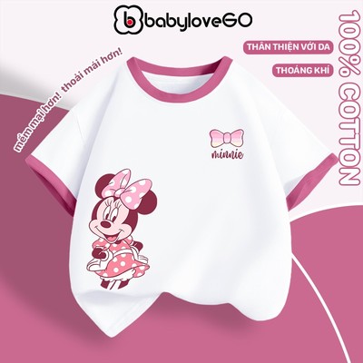 Áo thun bé gái BabyloveGO áo phông Disney cộc tay cổ tròn chất cotton thoáng mát cho bé 10-40kg