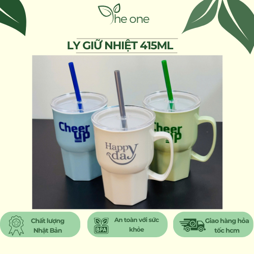 Ly giữ nhiệt có quai kèm ống hút. Dung tích 550ml, chất liệu nhựa an toàn chịu nhiệt