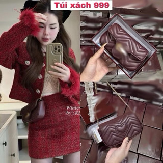 Túi đeo chéo nữ mini size 18cm Gu màu đỏ cherry da mềm, túi xách nữ đi tiệc đi chơi hàng Quảng Châu loại 1