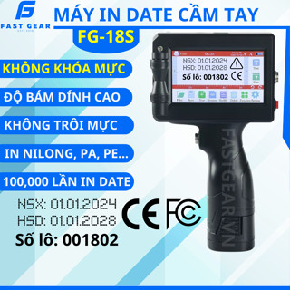 Máy in date cầm tay 18s trên túi gói, bao bì thực phẩm, mực khô nhanh, không khóa mực, không kén mực