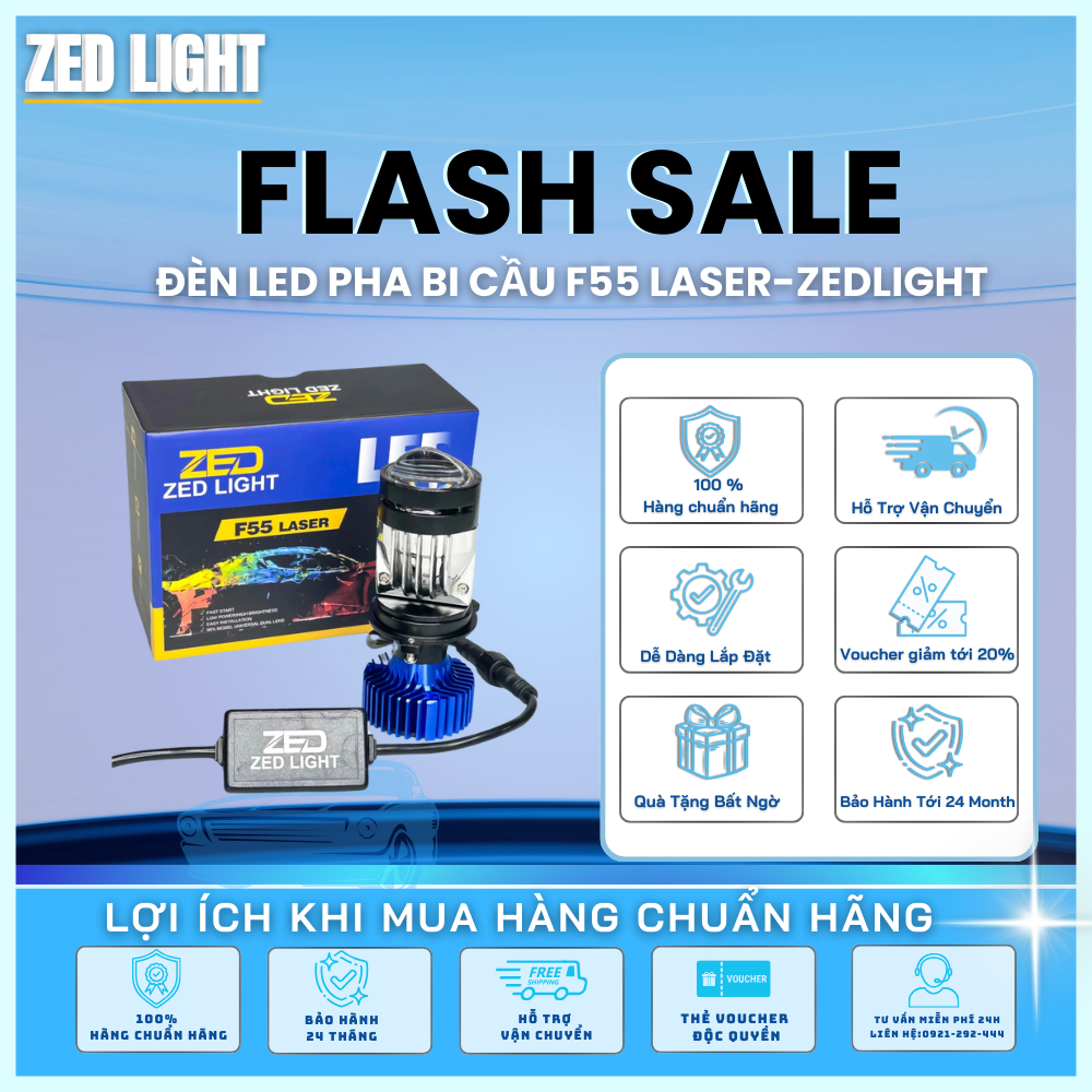 Đèn LED Xe Máy Ô Tô F55 LASER ZED LIGHT Chân H4 Siêu Sáng12-24V DC Bảo Hành 2 Năm Chính Hãng