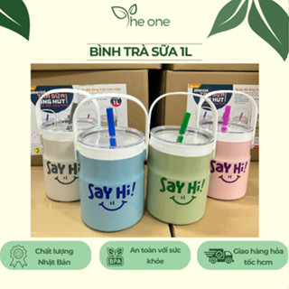 Bình trà sữa SAY HI 1L- Nhựa PP an toàn, giữ nhiệt tốt, kèm ống hút. Bình giữ nhiệt hot trend, ly đựng trà sữa size lớn