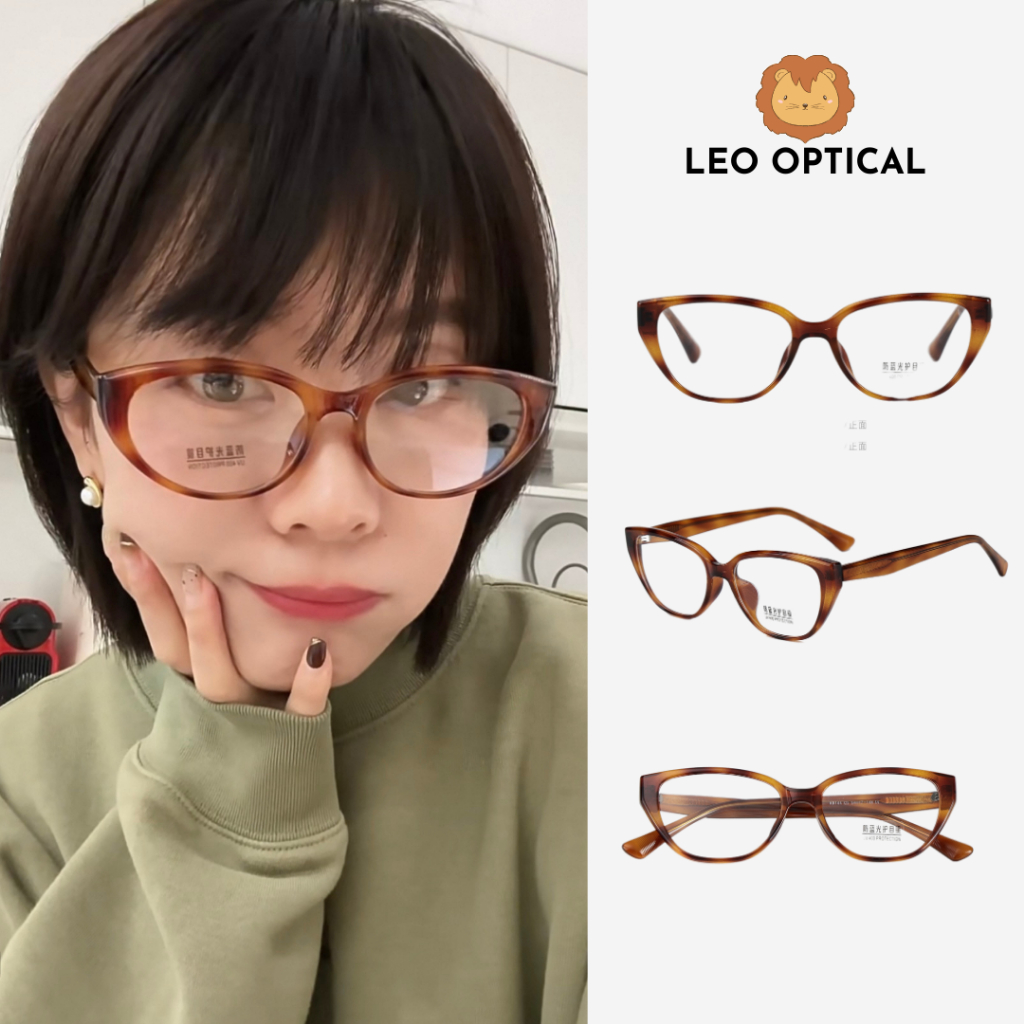 Kính mắt mèo dáng vuông to cao cấp chuyên lắp cận LEO OPTICAL K9144
