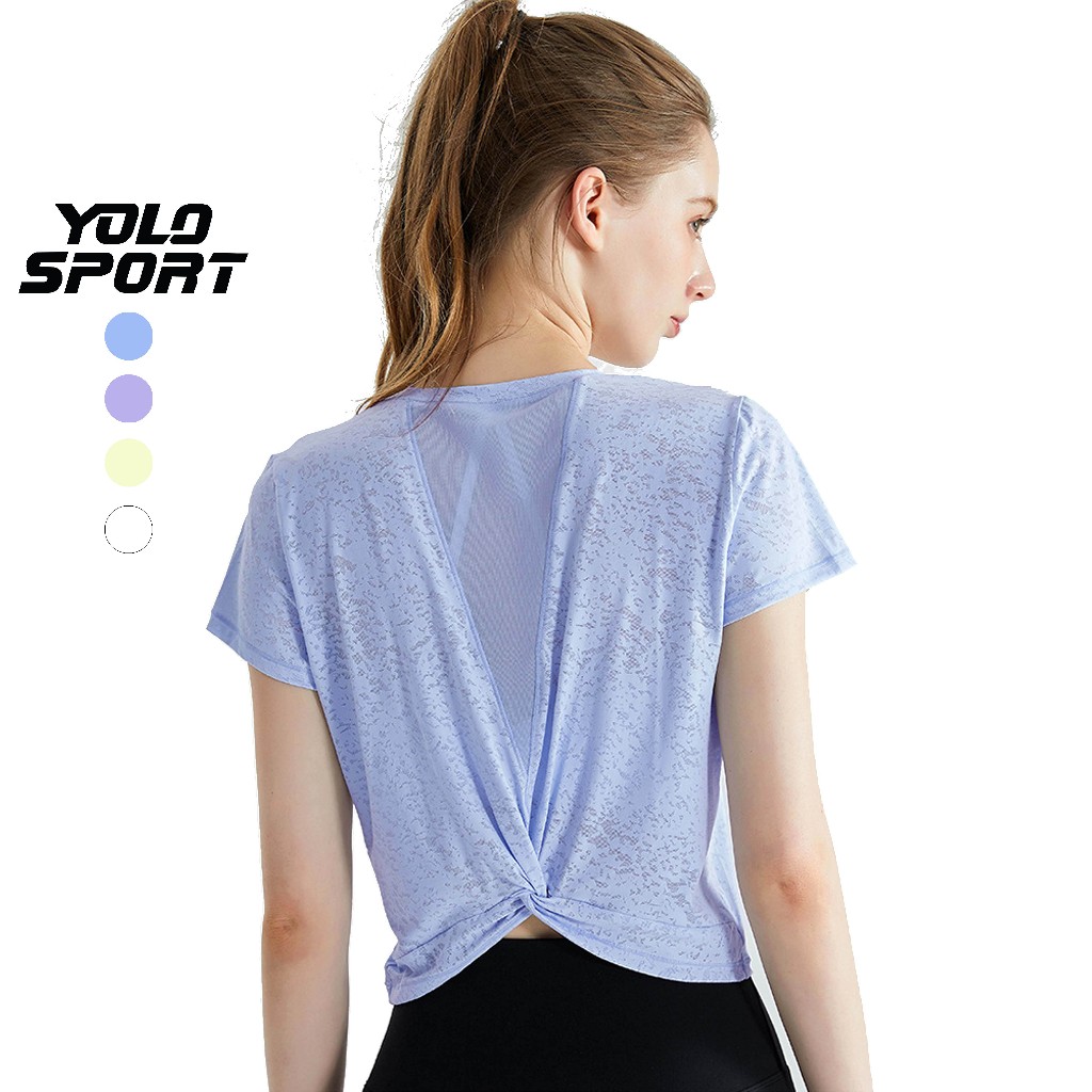 Áo Tanktop Tập Gym Nữ Tank Top Croptop Lưới Kiểu Buộc Eo Nơ Phía Sau Cá Tính Vải Thun Mỏng Thoáng Má