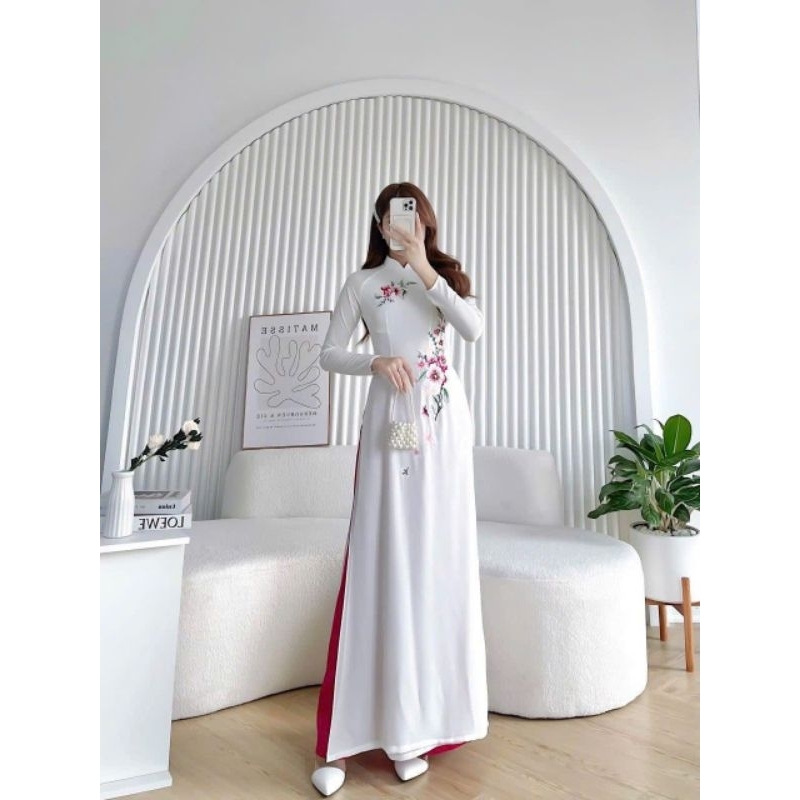 Áo dài lụa tây thi thêu cao cấp ( giá áo)