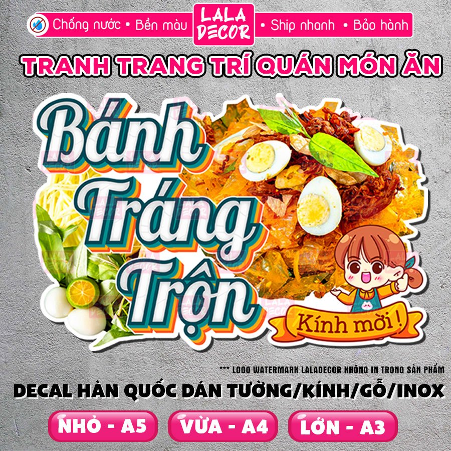 Tranh Dán Tường Bánh Tráng Trộn Chống Nước 🎀 Decal Bánh Tráng Trộn Sẵn Keo/Ép Plastic, Decal Trang T