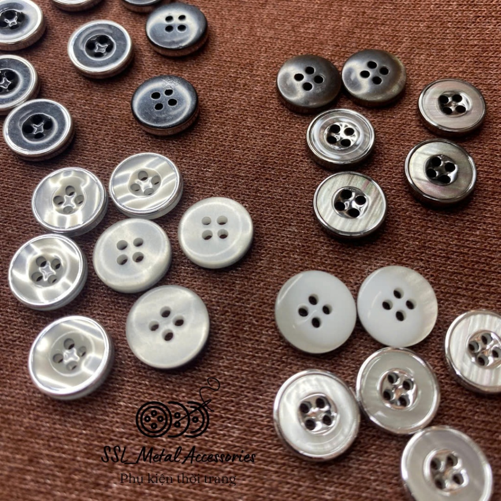 (20 cái) Nút áo nhựa trắng đen hình tròn, cúc áo sơ mi, 4 lỗ 11mm, 12mm, SQ-001, SQ-002, SQ-003