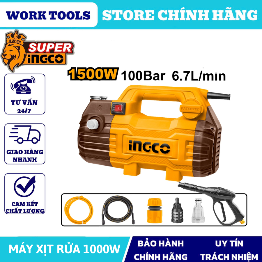 INGCO Máy xịt rửa 1500W Motor từ không chổi than HPWR15028 (Cam kết Chính Hãng 100%)