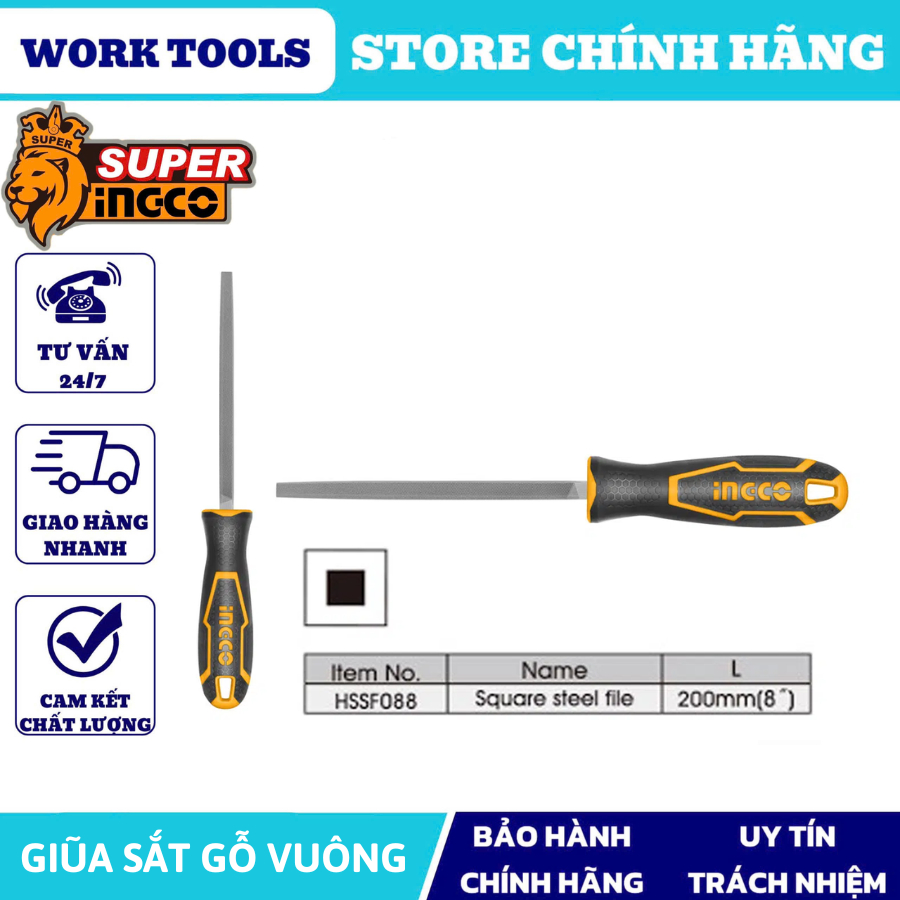 ĐỒ NGHỀ INGCO Giũa sắt vuông HSSF088 (Cam kết Chính Hãng 100%)