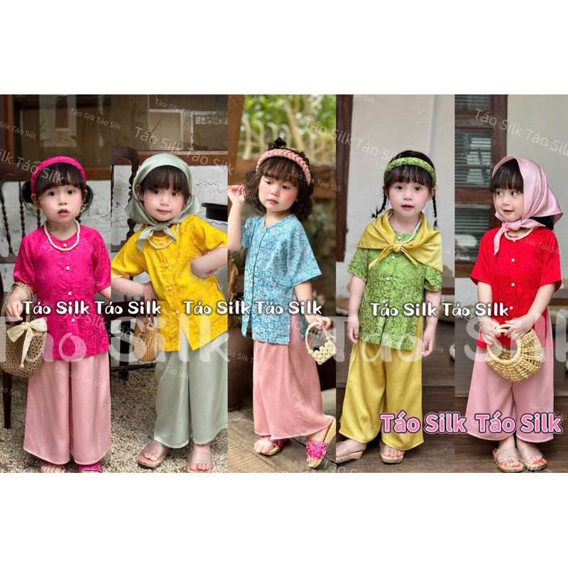 Bộ Bà Ba Cho Bé Gái Tổng Hơp Nhiều Màu Gồm Áo, Quần Vải Gấm Cao Cấp (Ảnh Shop Chụp)