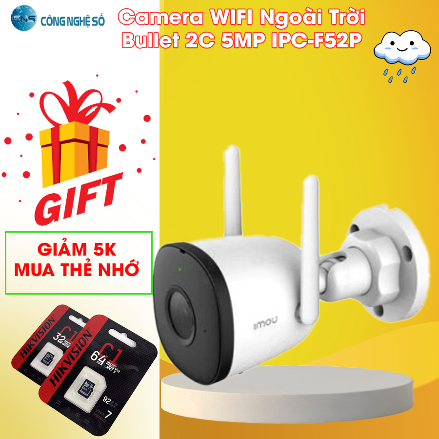 BULLET 2C F52P 5MP - PHÁT HIỆN CHUYỂN ĐỘNG  - CÓ MIC -CAMERA WIFI NGOÀI TRỜI IMOU