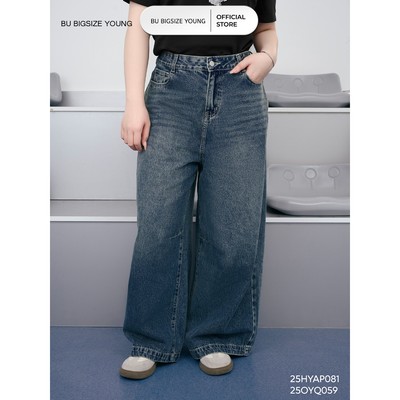 Quần Jeans ống rộng chiết gối BIGSIZE (55kg đến 95kg) – 25OYQ059  - [BU Bigsize Young]