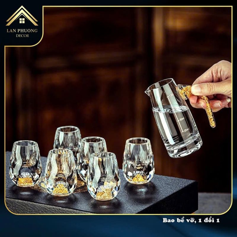 Set 6 ly uống r ượu, bình rót pha lê, vàng 24k(khách chọn hàng theo phân loại)