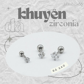   1 Chiếc   XỎ  Khuyên Tai Đá Trắng Ngôi Sao Zircon Unisex Màu Bạc Đuôi Bi Không Gỉ Không Ngứa Bông Tai Julies Box 66 