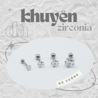   1 Chiếc   XỎ  Khuyên Tai Đá Trắng Vuông Zircon Unisex Màu Bạc Đuôi Bi Không Gỉ Sét Không Ngứa Bông Tai Julies Box 66 