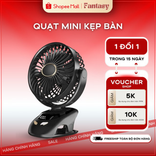 Quạt Mini Tích Hợp Đèn Ngủ Cao Cấp N33, Quạt kẹp bàn Tích Điện Pin 10000 mAh