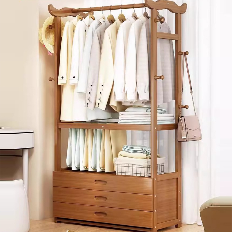 Kệ Treo Quần Áo Gỗ,Tủ Treo Quần Áo Gỗ Tre, Kệ Để Đồ Có Ngăn Kéo Tủ Nhập Khẩu