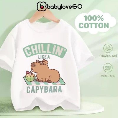 Áo thun cộc tay cho bé trai bé gái BabyloveGO áo phông Capybara ngắn tay cổ tròn chất cotton thoáng mát