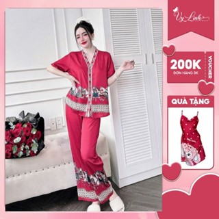 Bộ đồ ngủ nữ pijma quần dài tay ngắn cổ Y chất latin mặc mềm mại, thoải mái, sang trọng s1080 new