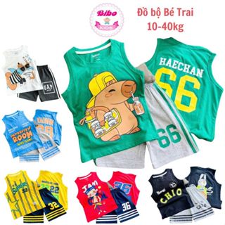 Quần Áo sát nách cho bé trai 11-40kg, chất thun cotton co giãn- mịn mát in hình Hot Trend. Bộ Ba lỗ bé trai mặc hè VNXK