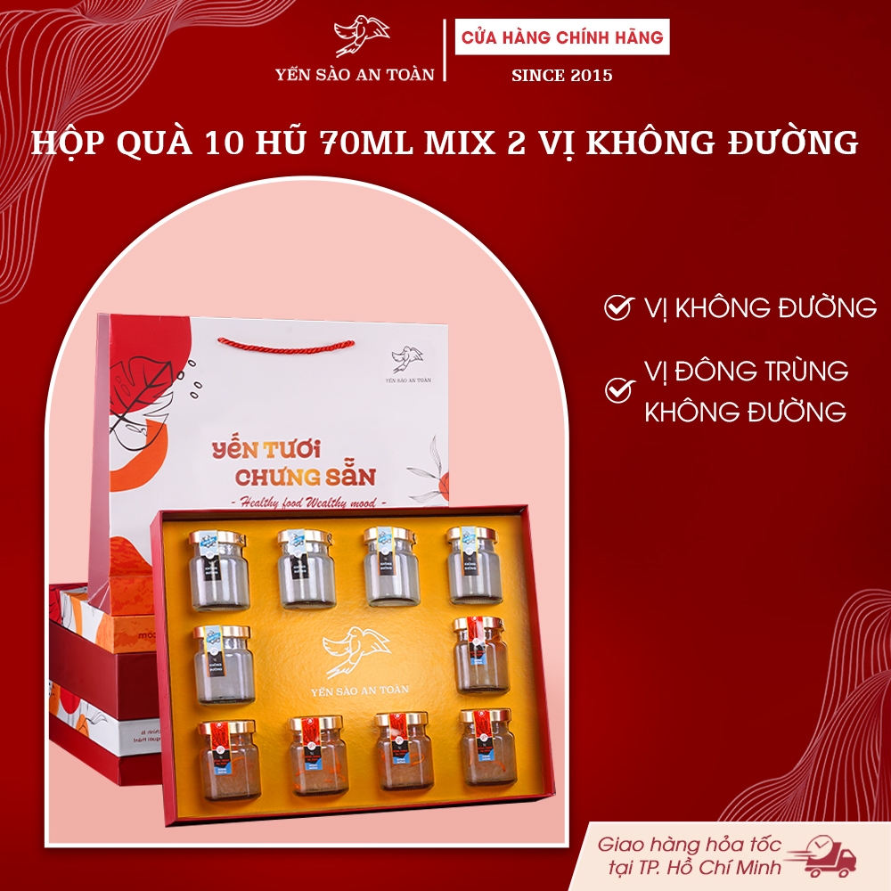 [DÀNH CHO NGƯỜI KIÊNG ĐƯỜNG] Hộp Quà Yến Sào Chưng Sẵn 2 Vị Không Đường Và Đông Trùng Không Đường