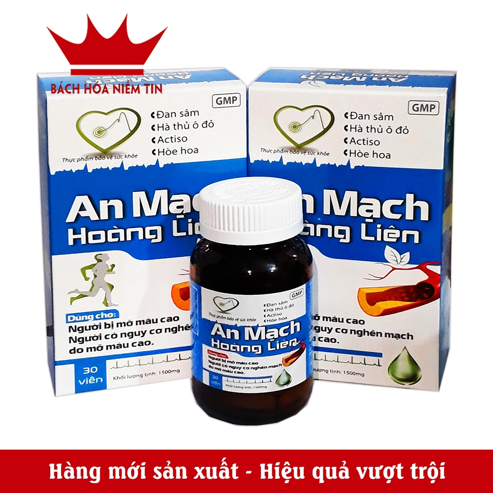 Viên uống Giảm mỡ máu An Mạch Hoàng Liên - , gan nhiêm mỡ, giảm béo hiệu quả - thành phần  thảo dược - Hộp 30 viê