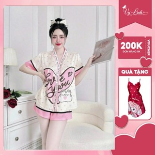 Bộ nữ ngắn Vy Linh chất liệu lụa latin cổ Y thoáng mát thấm hút mồ hôi tốt, bề mặt vải mịn mát S1103-1