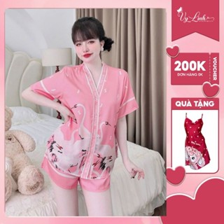 Bộ nữ ngắn Vy Linh chất liệu lụa latin cổ Y thoáng mát thấm hút mồ hôi tốt, bề mặt vải mịn mát S1103 3D