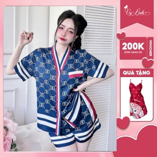 Đồ bộ ngủ nữ quần đùi cổ V chất lụa latin thoáng mát mềm mại dễ chịu s1103 new