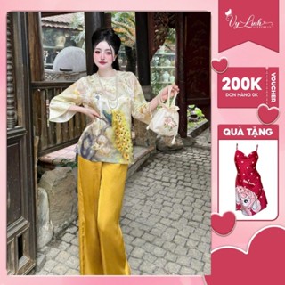  Bộ lam gấm 3D,chất liệu gấm phối quần latin  thoáng mát thoải mái khi mặc s1003 gấm - Đồ ngủ xinh Vy Linh 