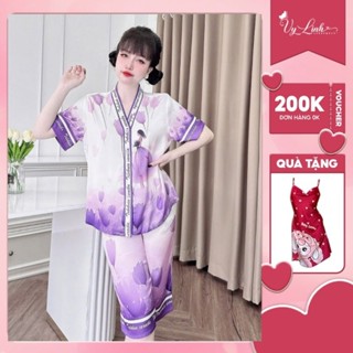 Bộ ngủ nữ cổ Y lửng họa tiết 3D chất liệu lụa latin thoáng mát thấm hút mồ hôi tốt, mềm mại S1235