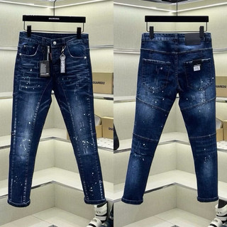  Quần jean bò nam biker slimfit xanh mài trơn cào xước vảy sơn phối khoá lệch móc khoá logo 