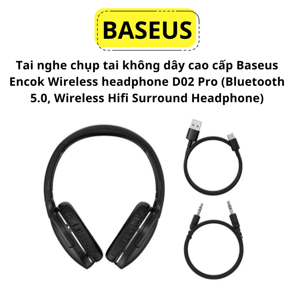 Tai nghe chụp tai không dây cao cấp Baseus Encok Wireless headphone D02 Pro