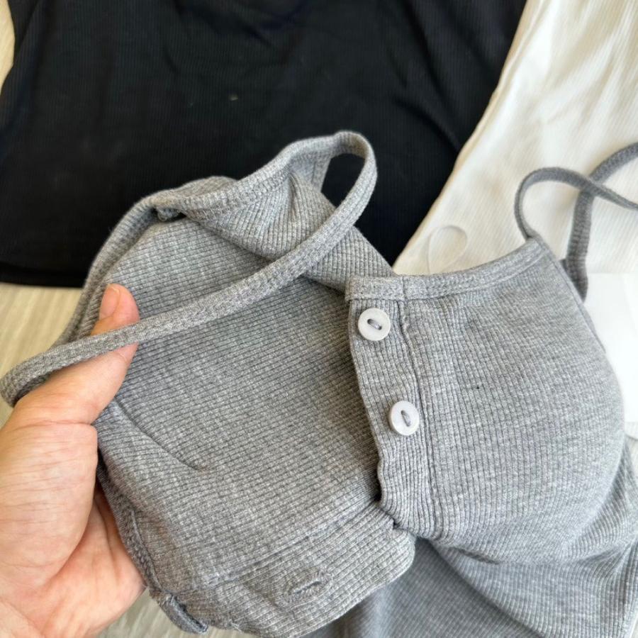 (KÈM MÚT) Áo 2 dây thun tăm có cúc trước kèm mút đệm quai nhỏ MILASU 234 | BigBuy360 - bigbuy360.vn