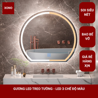 Gương bán nguyệt có led treo tường, led 3 màu có cảm ứng tắt mở, treo bàn trang điểm, nhà tắm,...