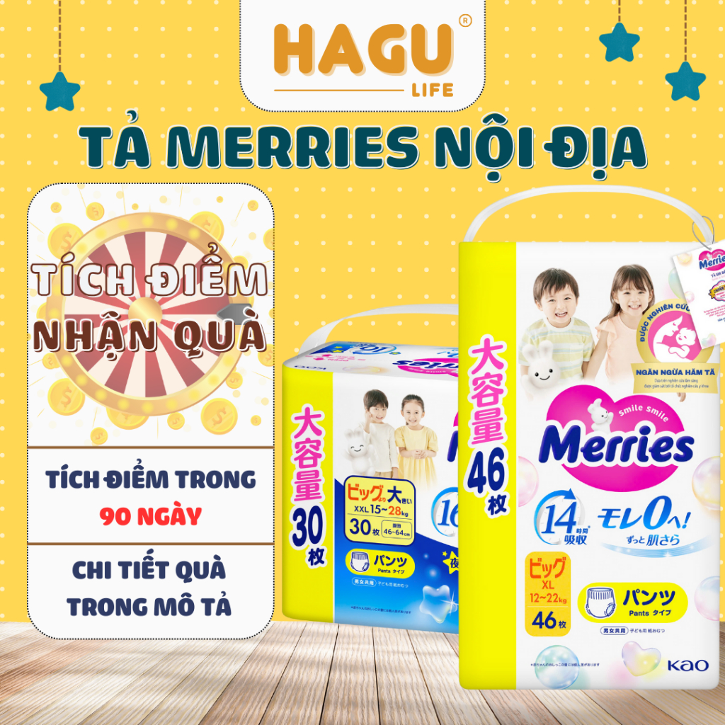Tã Merries Cộng Miếng Nội Địa Nhật Bỉm Tả Meries Quần Dán Size NB96/S88/M68/L58/M64/L50/XL44/XXL28/M58TC00