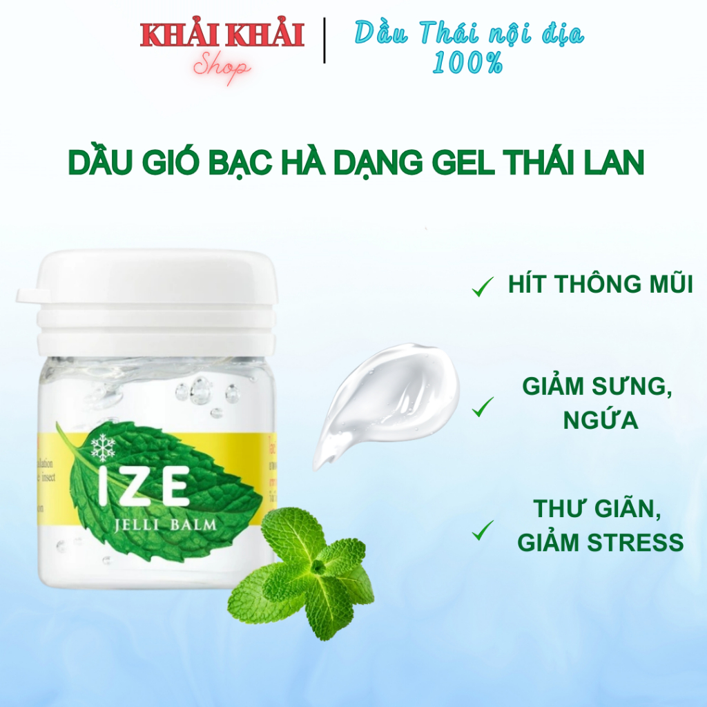 Dầu gió bạc hà Ize Jelli Balm 7cc Thái Lan, Dầu gió hít thông mũi hương bạc hà Khải Khải shop