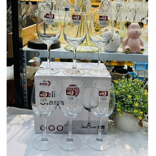  Bộ 6 Ly Uống Rượu Vang Thủy Tinh Deli  EJ5201 Đẹp Sáng Bóng Trong Suốt Giá Rẻ Dung Tích 350ml 