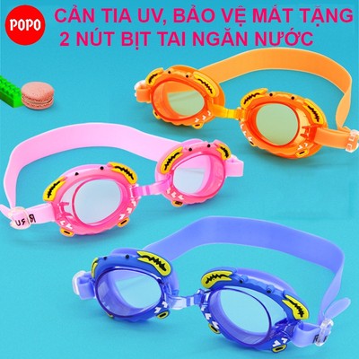 Kính bơi trẻ em cản tia UV POPO cho bé trai, gái hình cua, cá chất liệu an toán, bảo vệ mắt