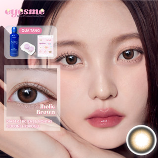 Lens Silicone Hydrogel Eyesme - Iholic Brown -Lens nâu trầm viền đen hack mắt tự nhiên