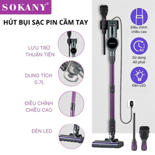 Máy hút bụi SẠC PIN cầm tay công suất cao 2200W SOKANY SK-13046 lực hút mạnh, hút sạch sàn, thảm, đệm, sofa....