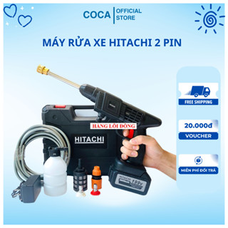 Máy rửa xe HITACHI dùng pin mini, máy xịt rửa tăng áp có đầu tưới cây tiện lợi