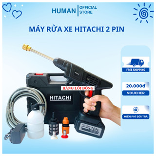 Máy rửa xe HITACHI dùng pin mini, Máy xịt rửa tăng áp có đầu tưới cây tiện lợi.